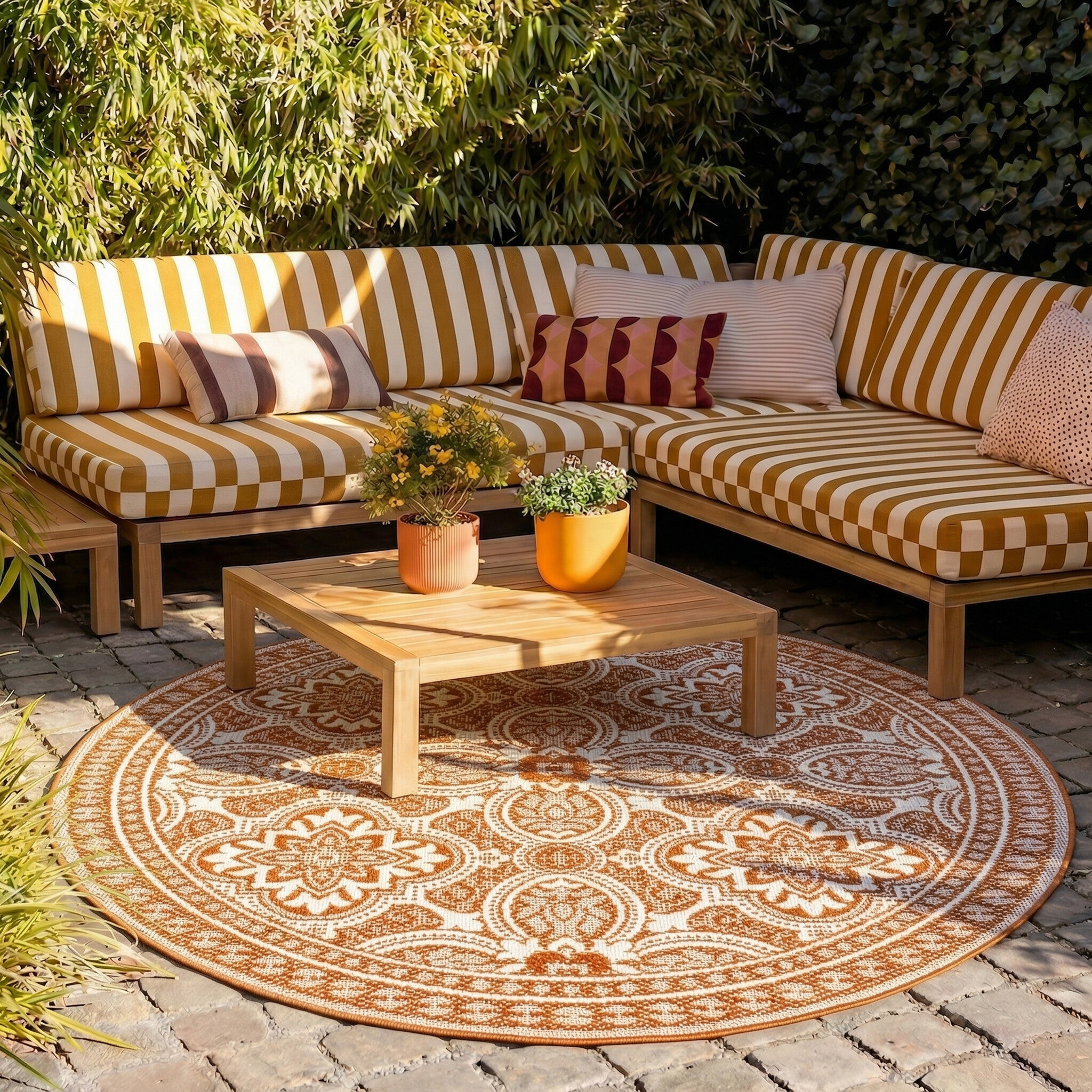 Tapis d'extérieur rond - Summer Oriental Terracotta - sfeer