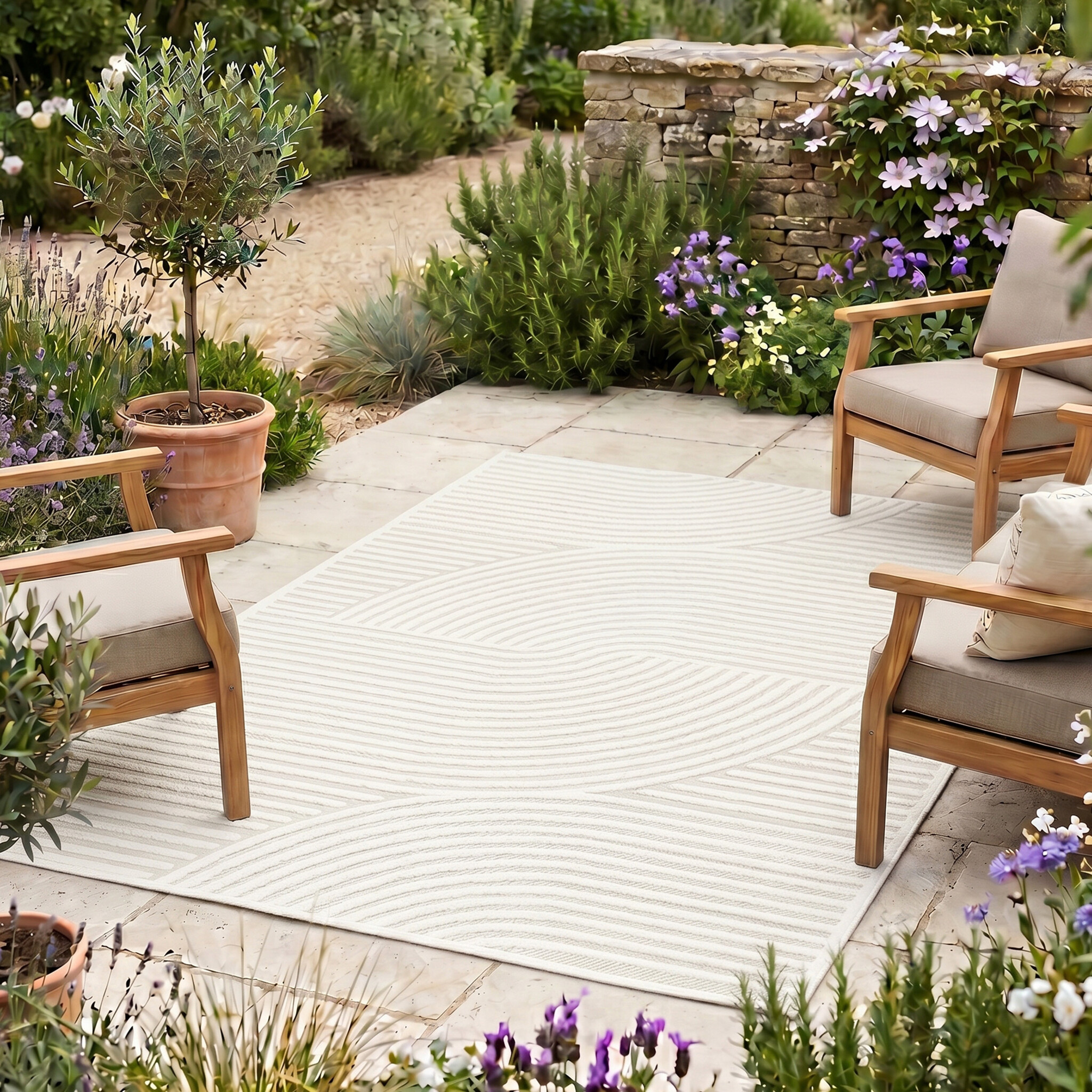 Tapis d'intérieur et d'extérieur moderne - Nori Curves Blanc