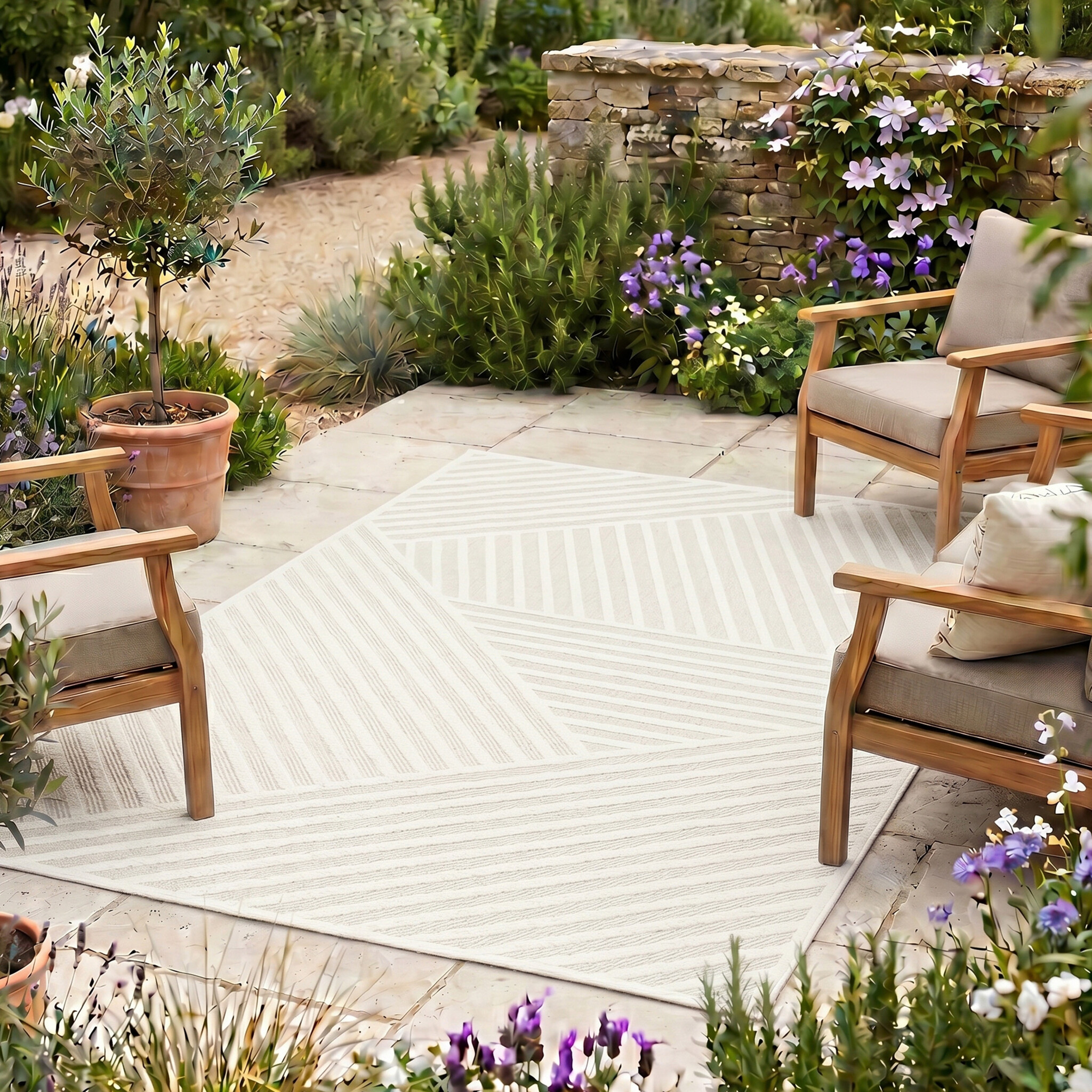 Tapis d'intérieur et d'extérieur moderne - Nori Lines Blanc