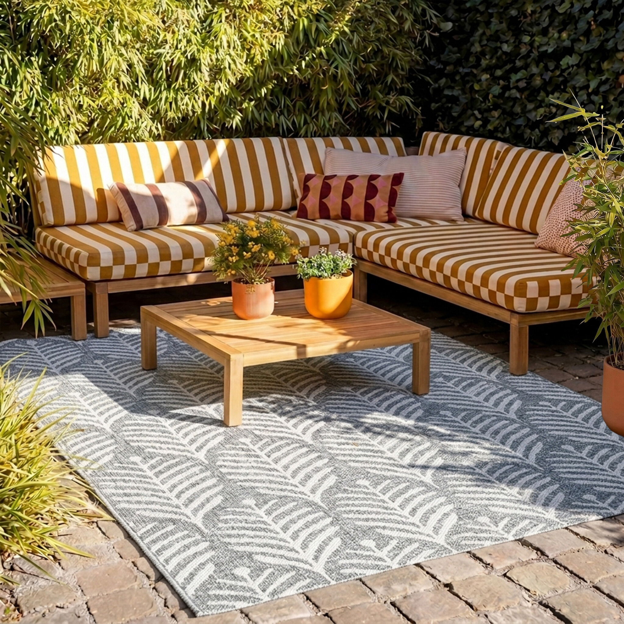 Tapis d'extérieur - Summer Leaves Gris