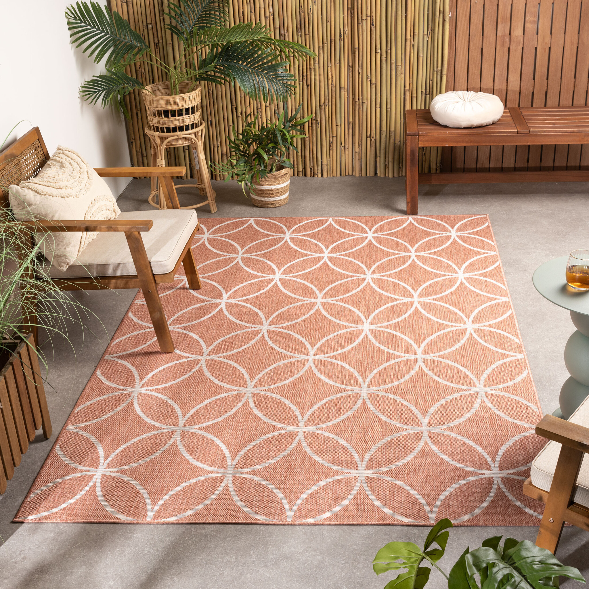 Tapis d’extérieur géométrique – Faro Ripple Rose