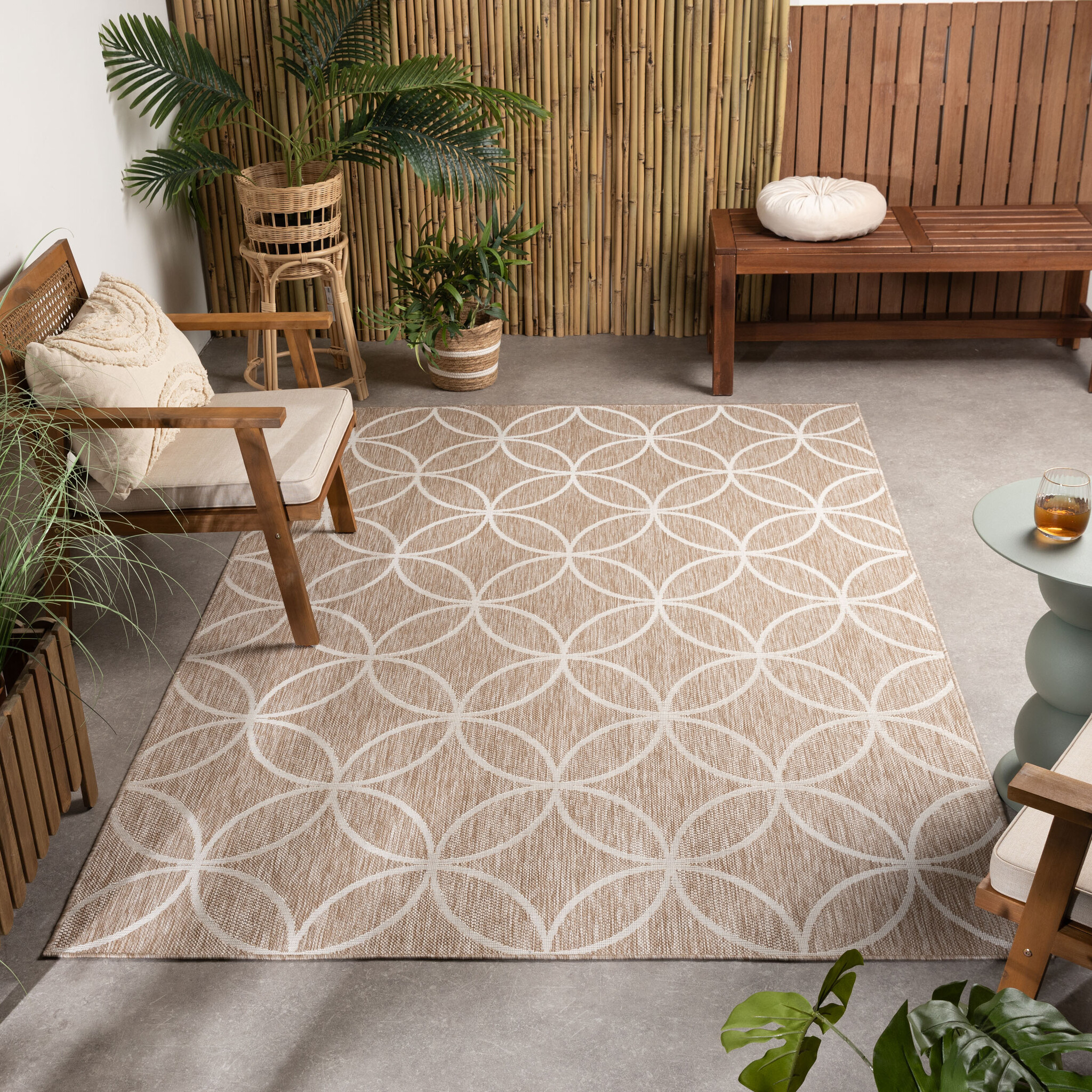 Tapis d’extérieur géométrique – Faro Ripple Beige