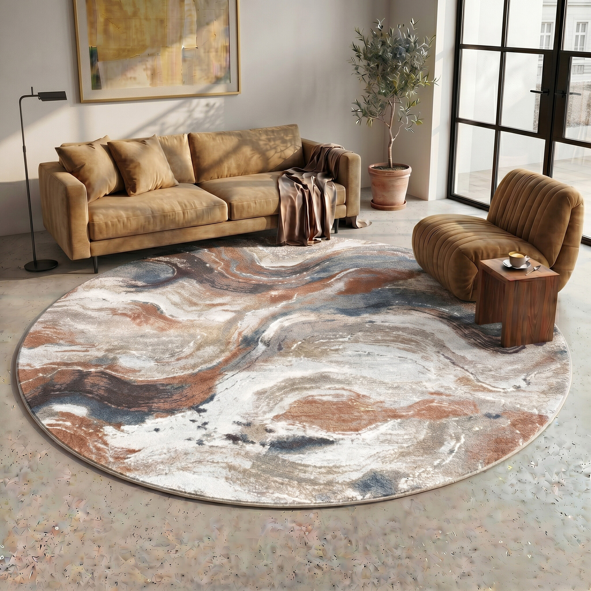 Tapis rond abstrait - Xavier Wave Bleu/Rouge