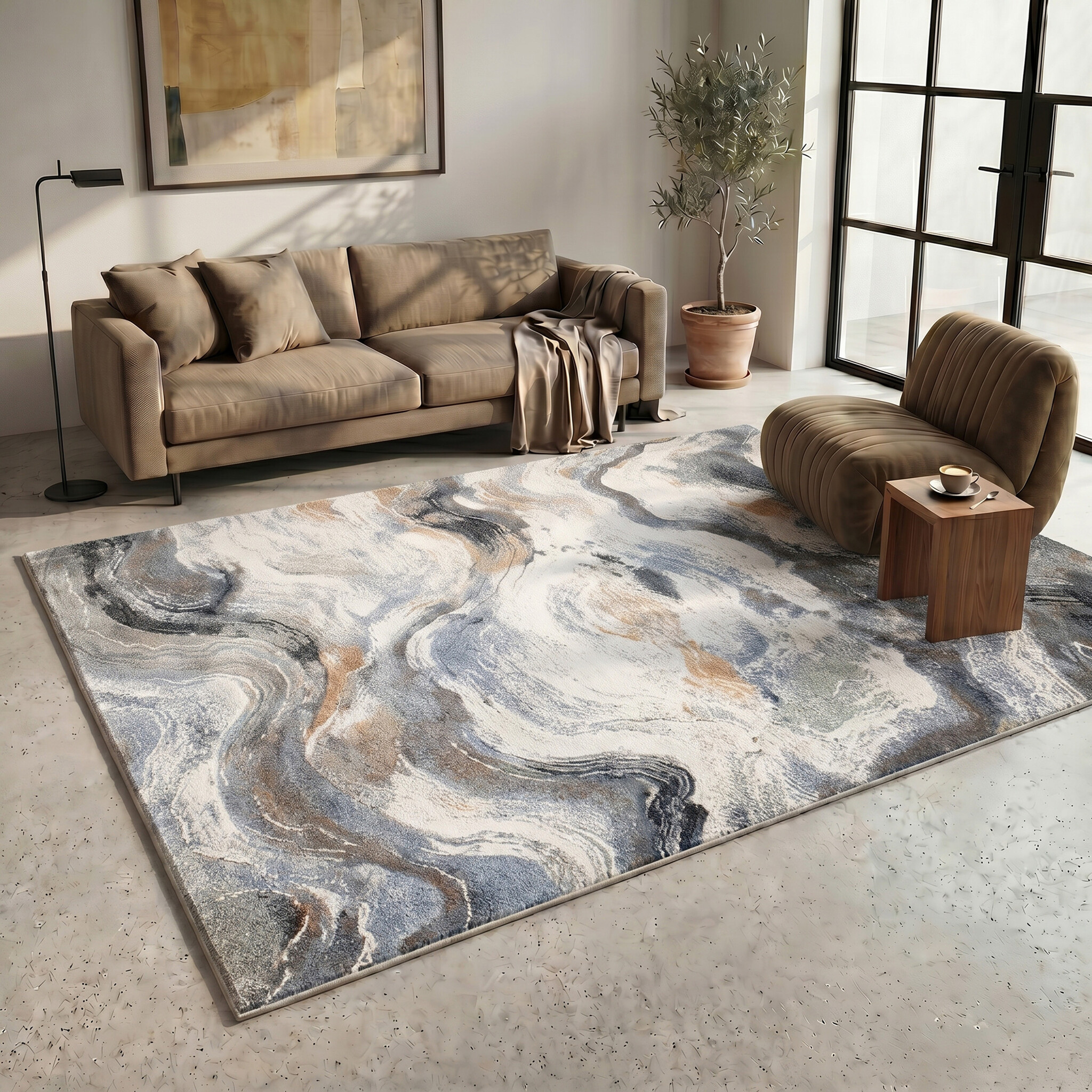 Tapis abstrait - Xavier Wave Bleu/Gris