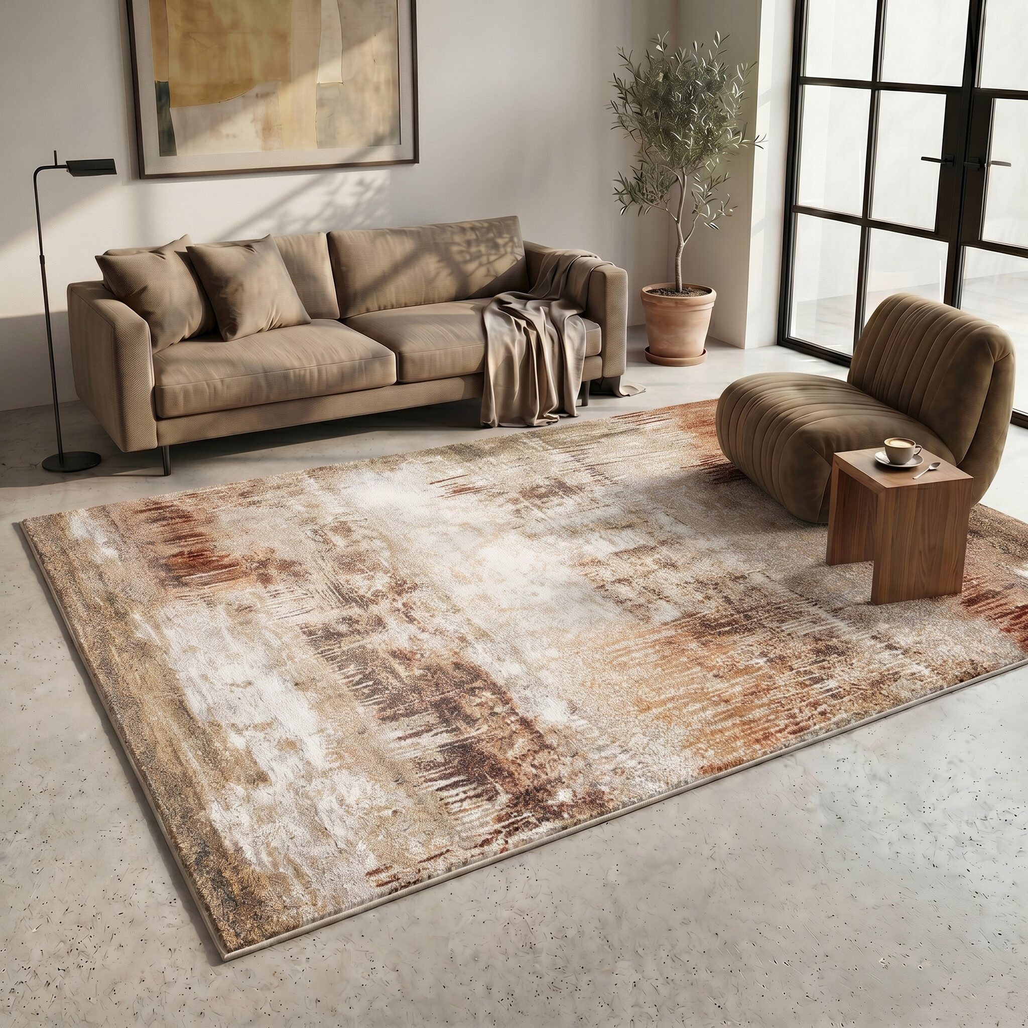 Tapis abstrait - Xavier Scratch Taupe/Rouge