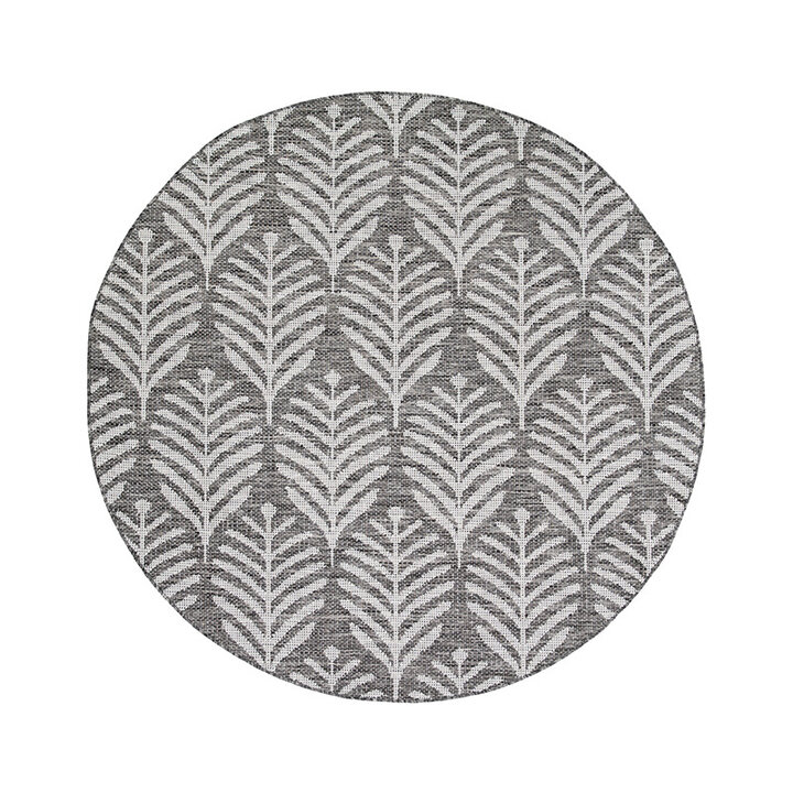 Tapis d'extérieur rond - Summer Leaves Gris