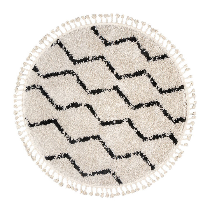 Tapis rond à poils longs - Grand Wire Weave Crème/Noir