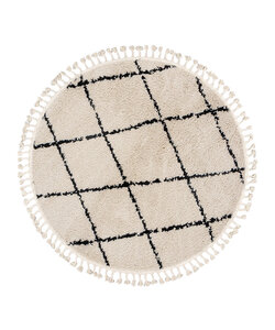 Tapis rond à poils longs - Grand Lines Weave Crème/Noir