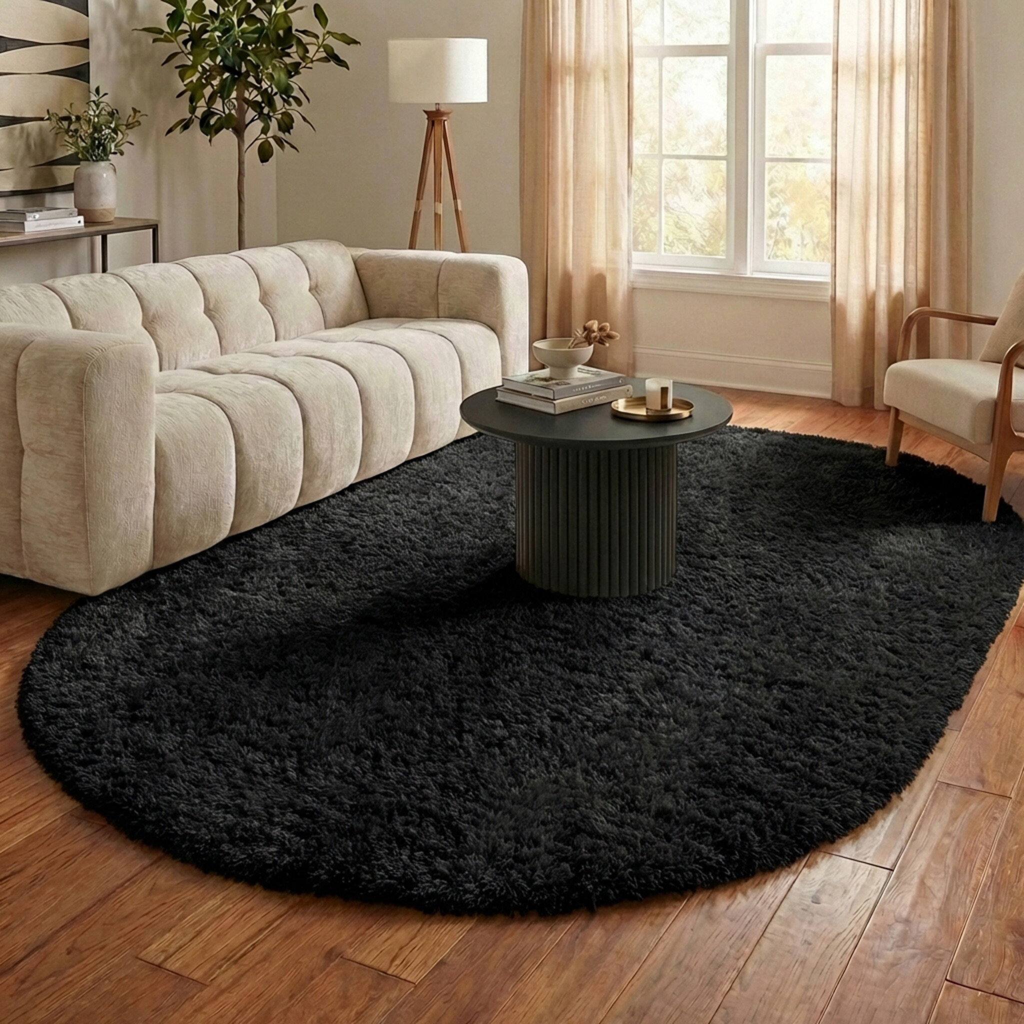 Tapis shaggy ovale - Blaze Noir
