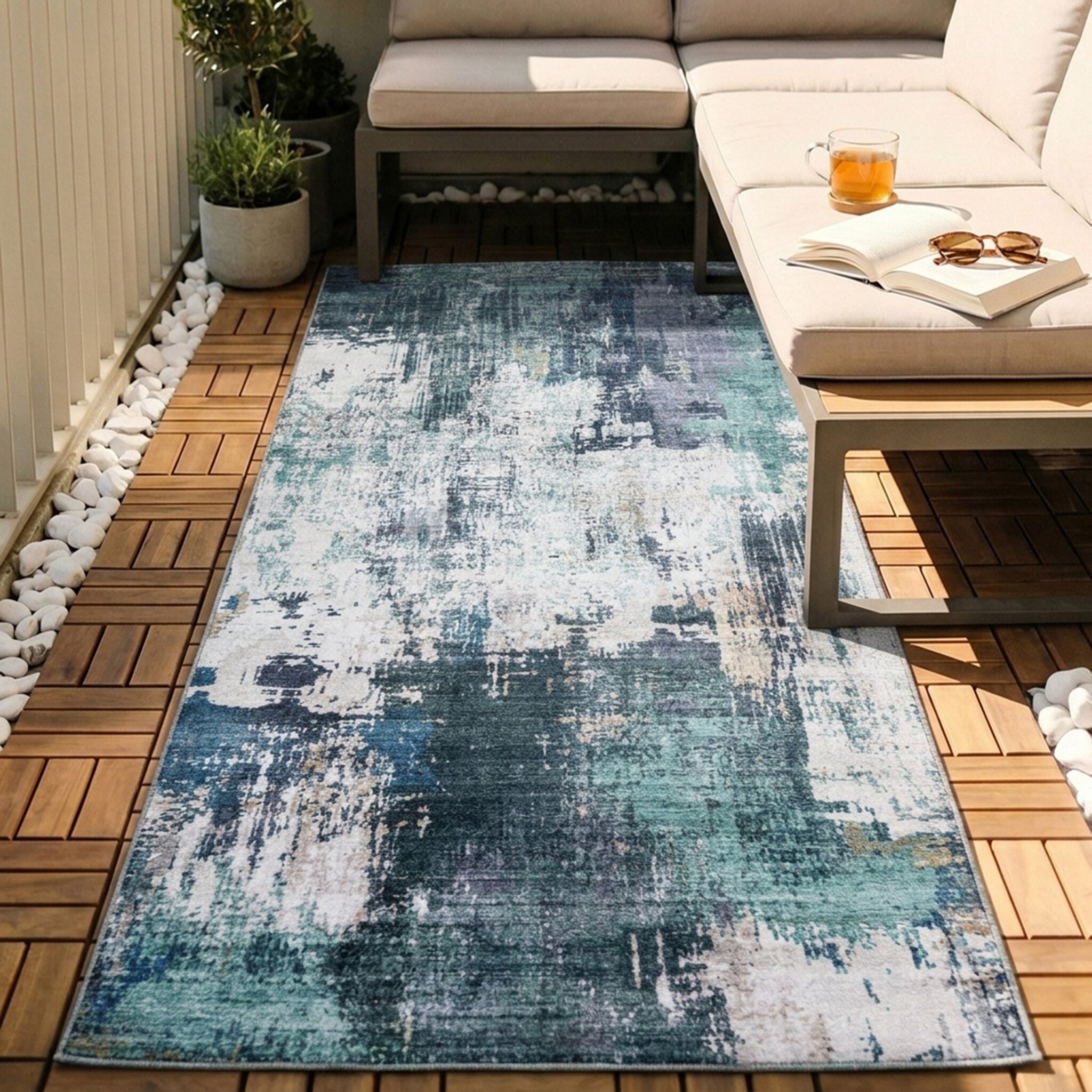 Tapis de couloir lavable - Domingo Grunge Vert/Crème