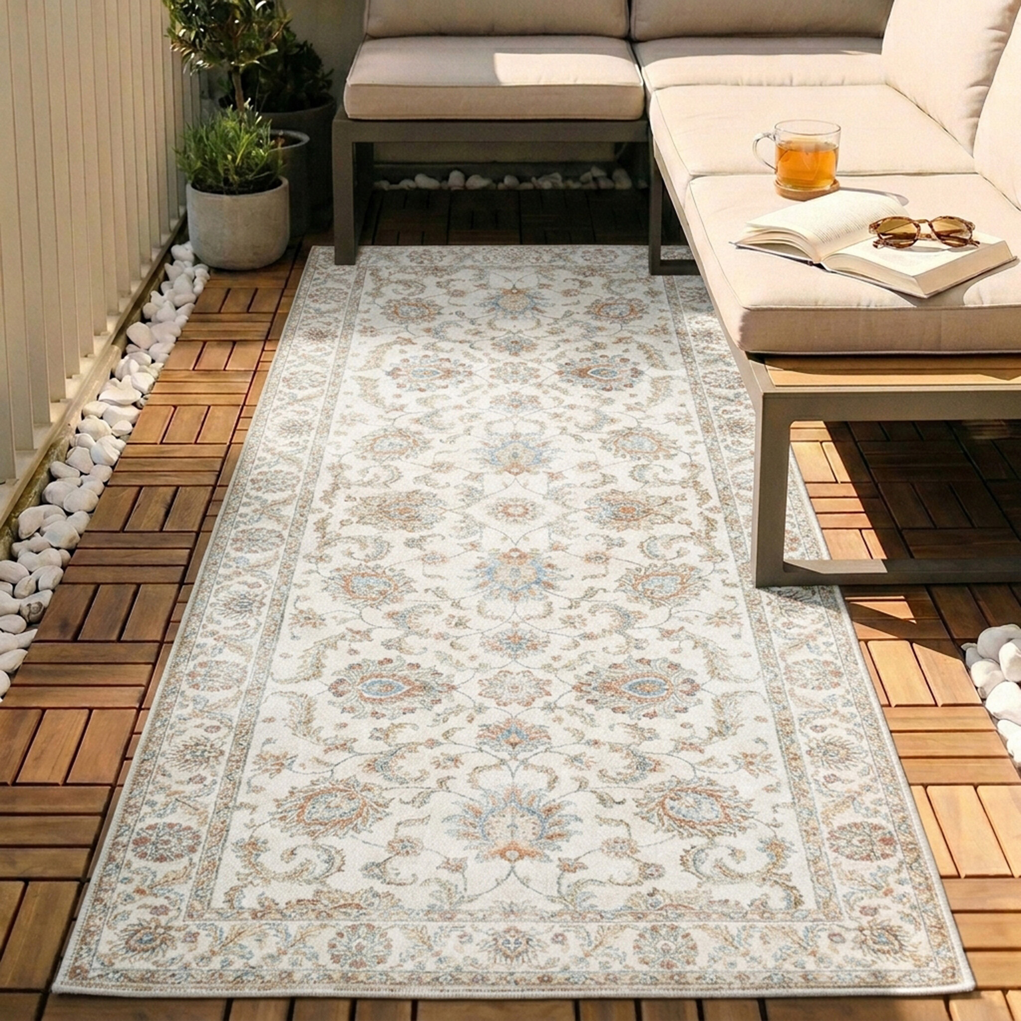 Tapis de couloir lavable - Domingo Oriental Blanc