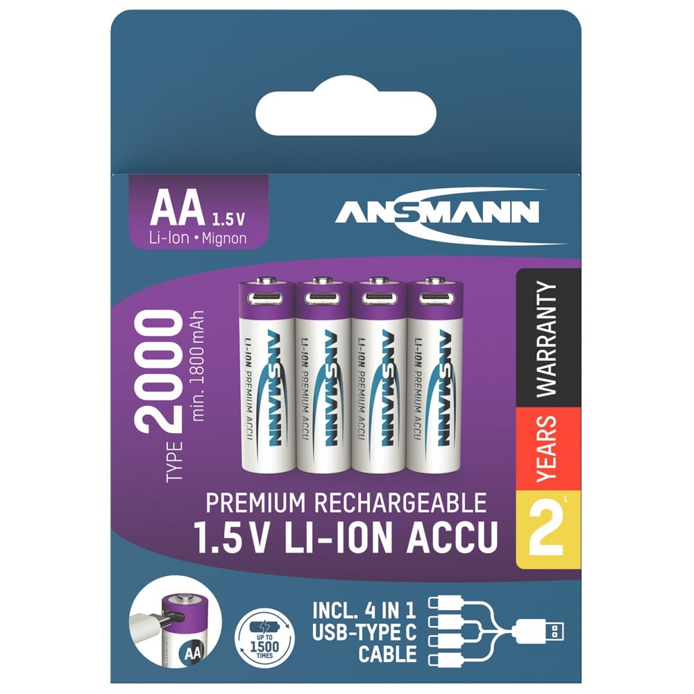 4x AA Batterij Lithium Oplaadbaar USB-C