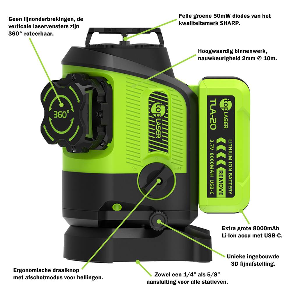 X3DP PRO 3x360° 3D Lijnlaser Groen
