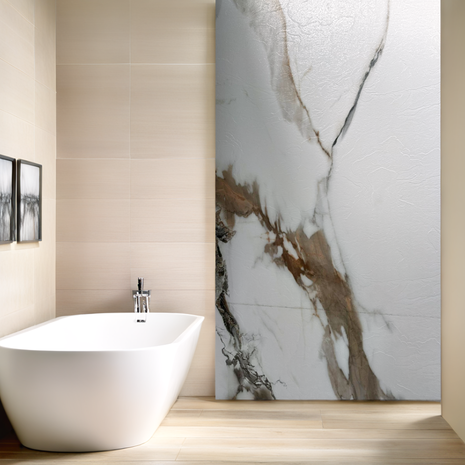 Oppio €54 PER PANEEL - 120x280x0,3 cm - PVC Wandpaneel MAT Calacatta GOLD