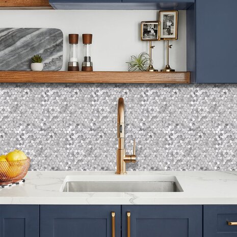 Oppio Geborsteld MINI Hexagon Zilver - Zelfklevend Mozaiek 308x298x4mm Oppio Geborsteld MINI Hexagon Zilver - Zelfklevend Mozaiek 308x298x4mm