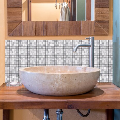 Oppio Geborsteld MINI blokjes Zilver - Zelfklevend Mozaiek 265x265x4mm Oppio Geborsteld MINI blokjes Zilver - Zelfklevend Mozaiek 265x265x4mm