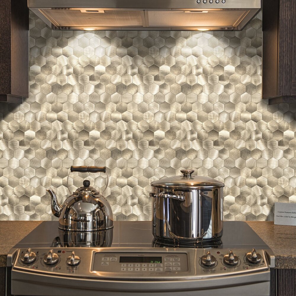 Oppio XL Geborsteld Goud HEXAGON - Zelfklevend Mozaiek 290x288mm Oppio XL Geborsteld Goud HEXAGON - Zelfklevend Mozaiek 290x288mm