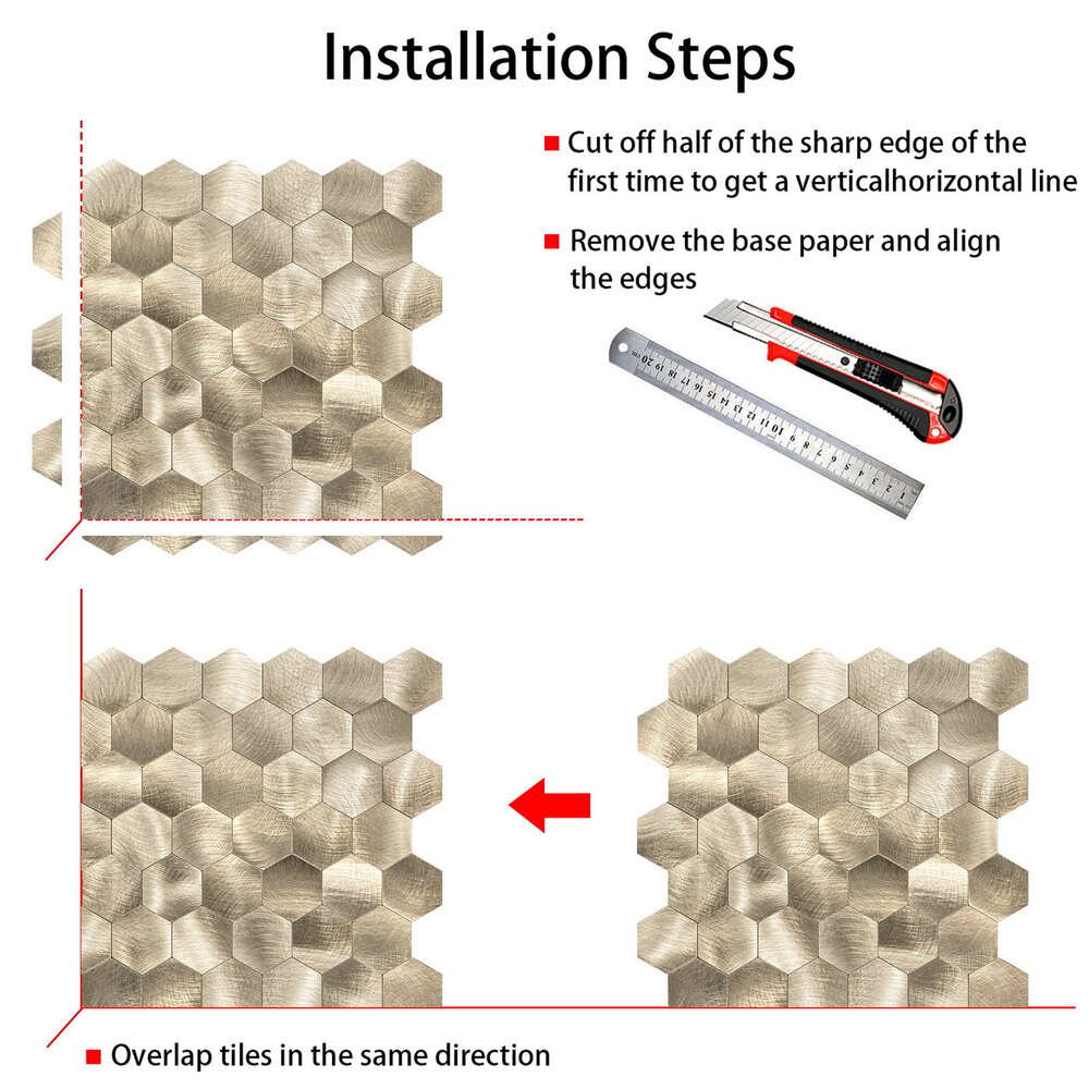 Oppio XL Geborsteld Goud HEXAGON - Zelfklevend Mozaiek 290x288mm Oppio XL Geborsteld Goud HEXAGON - Zelfklevend Mozaiek 290x288mm