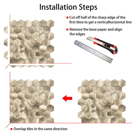 Oppio XL Geborsteld Goud HEXAGON - Zelfklevend Mozaiek 290x288mm Oppio XL Geborsteld Goud HEXAGON - Zelfklevend Mozaiek 290x288mm