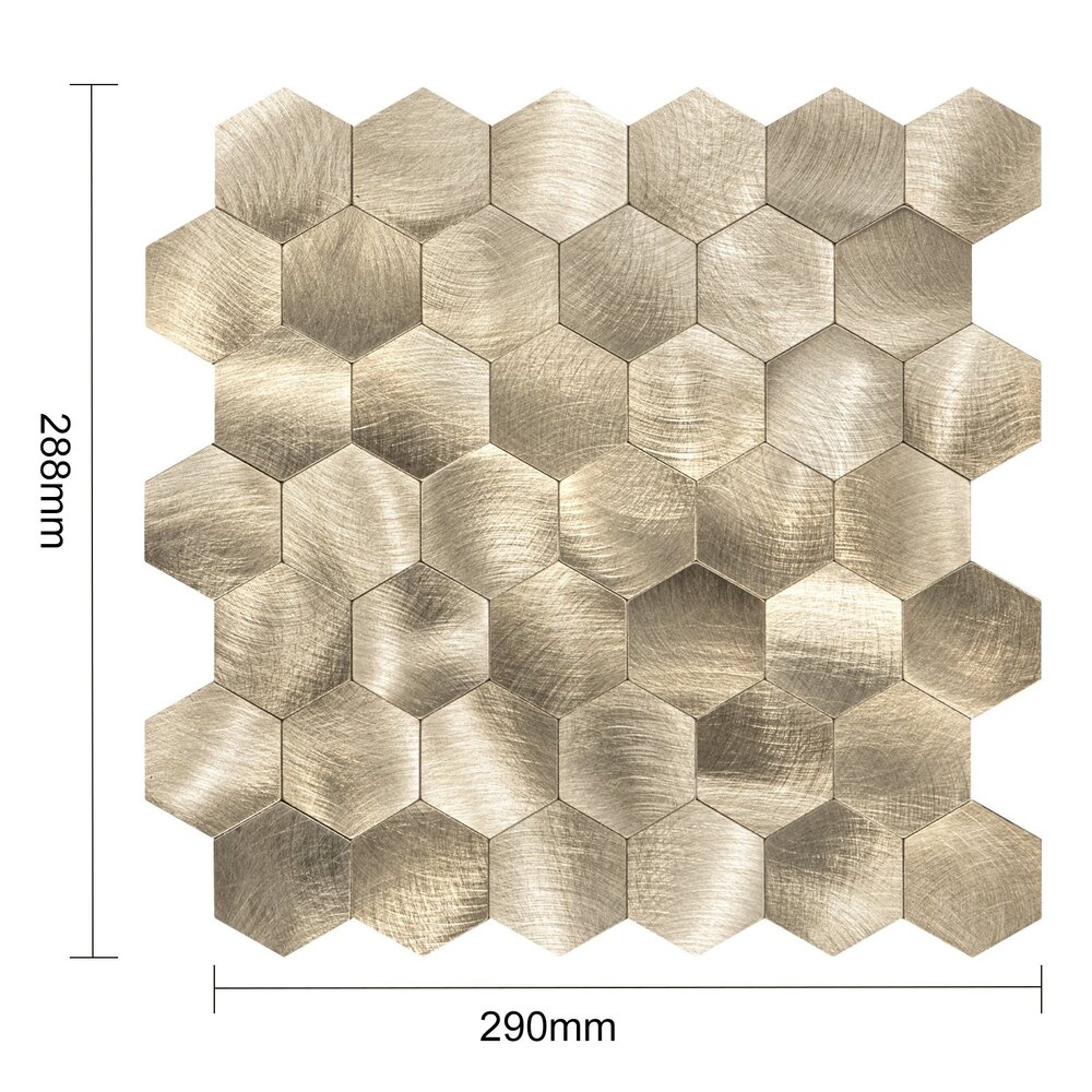 Oppio XL Geborsteld Goud HEXAGON - Zelfklevend Mozaiek 290x288mm Oppio XL Geborsteld Goud HEXAGON - Zelfklevend Mozaiek 290x288mm