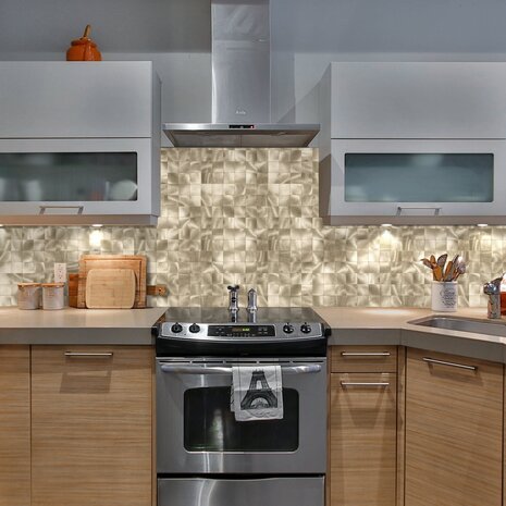 Oppio XL Geborsteld Goud - Grote blokken - Zelfklevend Mozaiek 305x305x4mm