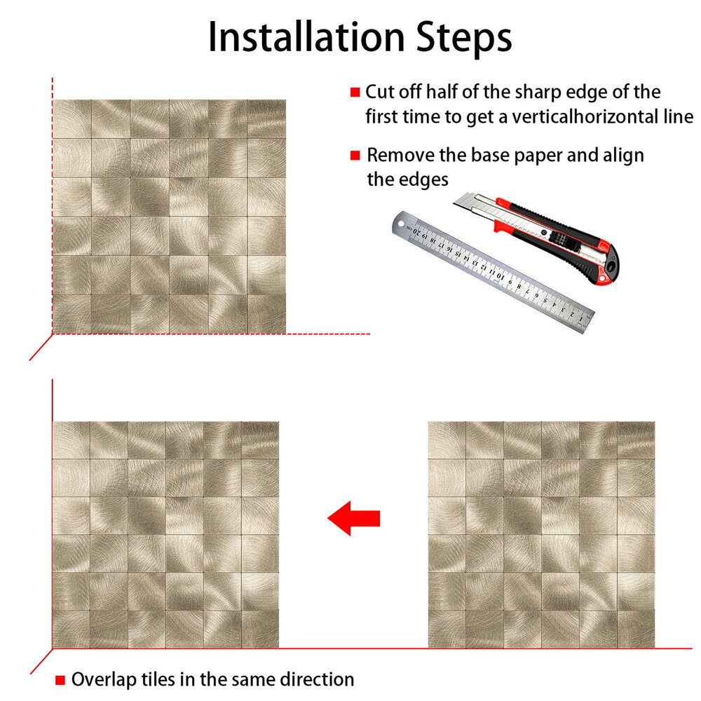 Oppio XL Geborsteld Goud - Grote blokken - Zelfklevend Mozaiek 305x305x4mm