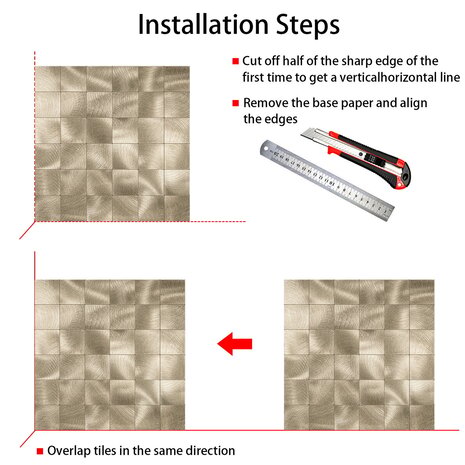 Oppio XL Geborsteld Goud - Grote blokken - Zelfklevend Mozaiek 305x305x4mm