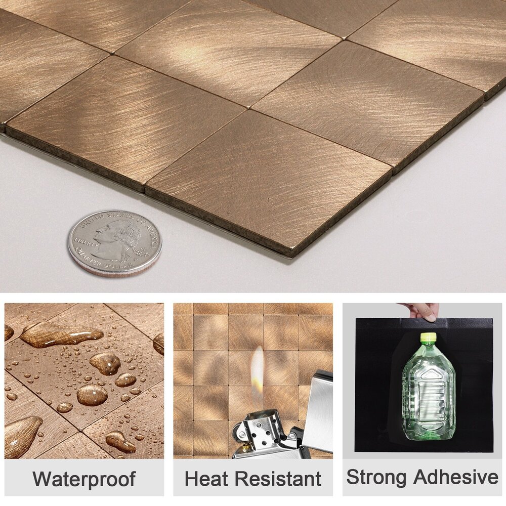 Oppio XL Geborsteld Brons - Grote blokken - Zelfklevend Mozaiek 305x305x4mm Oppio XL Geborsteld Brons - Grote blokken - Zelfklevend Mozaiek 305x305x4mm