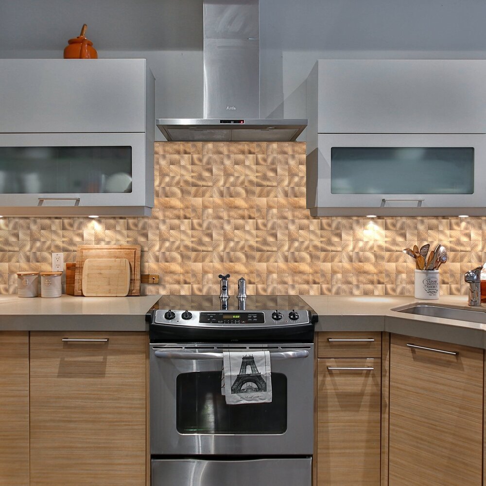 Oppio XL Geborsteld Brons - Grote blokken - Zelfklevend Mozaiek 305x305x4mm Oppio XL Geborsteld Brons - Grote blokken - Zelfklevend Mozaiek 305x305x4mm