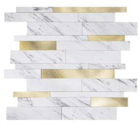 Oppio Wit Marmerlook met GOUDEN ALU Wildverband - Zelfklevend Mozaiek 303x298x4mm Oppio Wit Marmerlook met GOUDEN ALU Wildverband - Zelfklevend Mozaiek 303x298x4mm