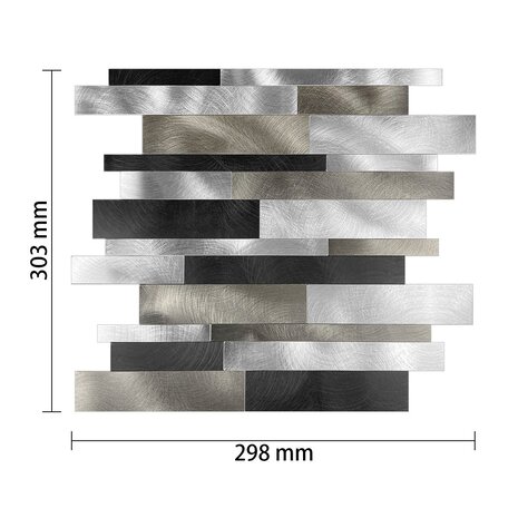 Oppio Zilver-Zwart Geborsteld ALU Wildverband - Zelfklevend Mozaiek 303x298x4mm Oppio Zilver-Zwart Geborsteld ALU Wildverband - Zelfklevend Mozaiek 303x298x4mm