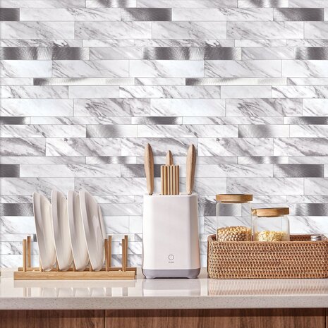 Oppio Wit marmerlook Natuursteen ALU Wildverband - Zelfklevend Mozaiek 303x298x4mm Oppio Wit marmerlook Natuursteen ALU Wildverband - Zelfklevend Mozaiek 303x298x4mm