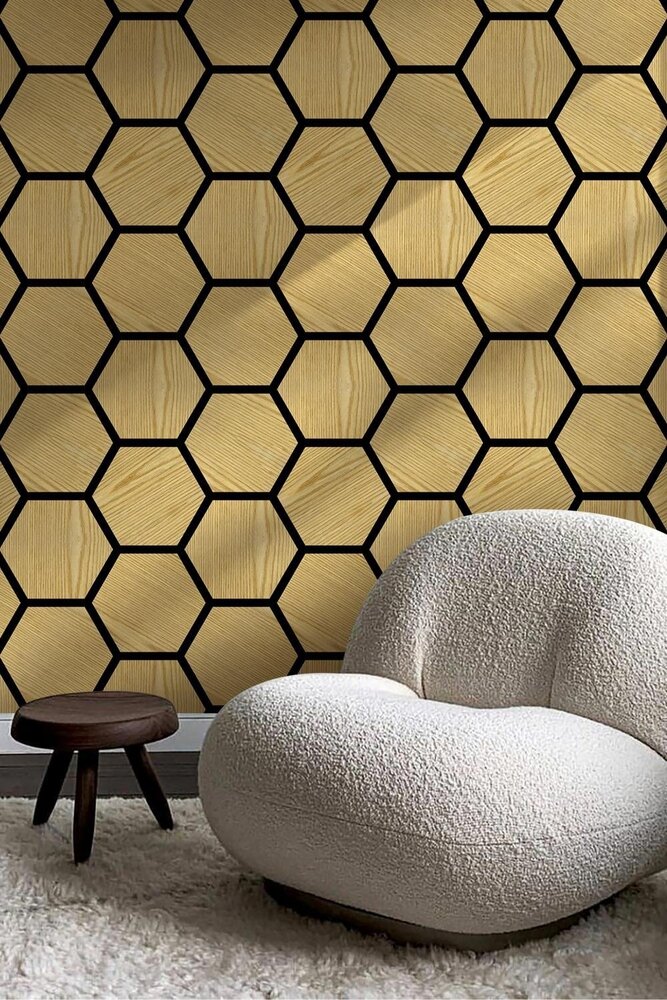 Oppio €18,- PER PANEEL - HEXAGON LICHT EIKEN Akupanel 760x620x21 akoestische wand panelen lattenwand met Vilt