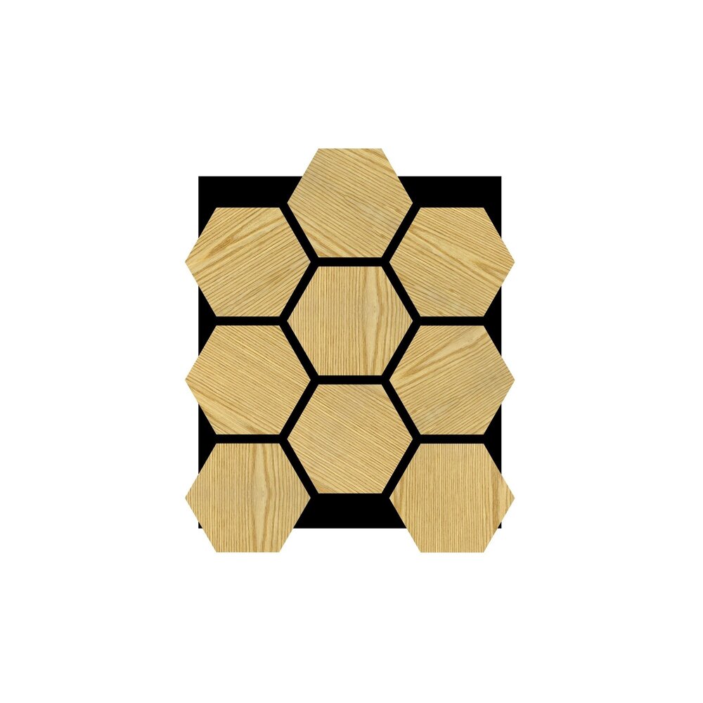 Oppio €18,- PER PANEEL - HEXAGON LICHT EIKEN Akupanel 760x620x21 akoestische wand panelen lattenwand met Vilt