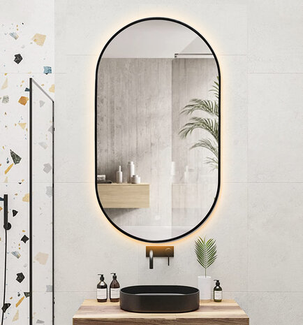 Oppio ELLIPS - 50x100 CM ( ZWART ) Toilet / Badkamerspiegel met verlichting Oppio ELLIPS - 50x100 CM ( ZWART ) Toilet / Badkamerspiegel met verlichting