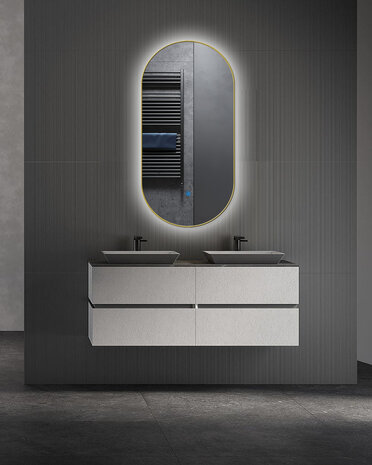 Oppio ELLIPS - 50x100 CM ( GOUD ) Toilet / Badkamerspiegel met verlichting Oppio ELLIPS - 50x100 CM ( GOUD ) Toilet / Badkamerspiegel met verlichting