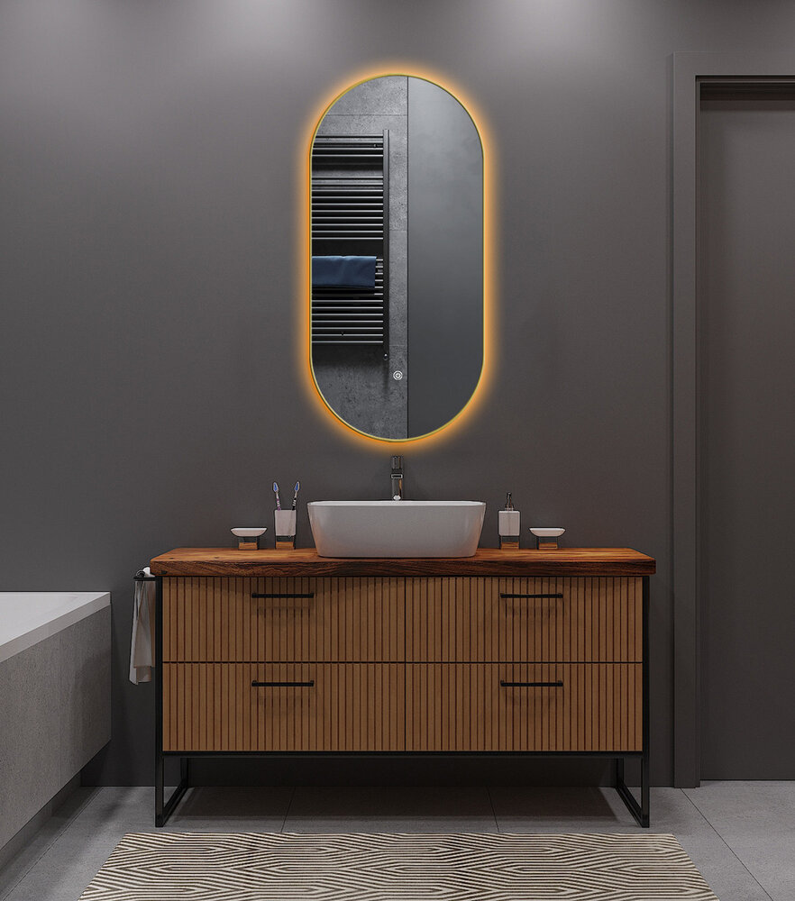 Oppio ELLIPS - 50x100 CM ( GOUD ) Toilet / Badkamerspiegel met verlichting Oppio ELLIPS - 50x100 CM ( GOUD ) Toilet / Badkamerspiegel met verlichting