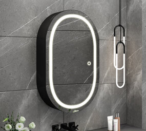 Oppio LINA Zwart – Spiegelkast 40×80 Badkamerspiegel met verlichting