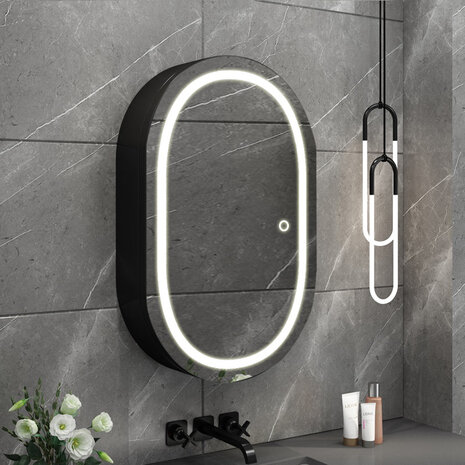 Oppio LINA Zwart – Spiegelkast 40×80 Badkamerspiegel met verlichting