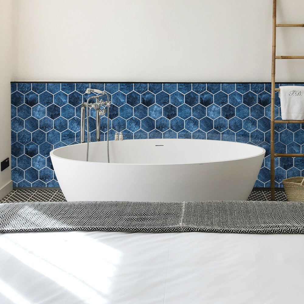 Oppio BLUE MARBLE Hexagon - Zelfklevende Mozaïek 29.2x25.4x3.3 mm Oppio BLUE MARBLE Hexagon - Zelfklevende Mozaïek 29.2x25.4x3.3 mm