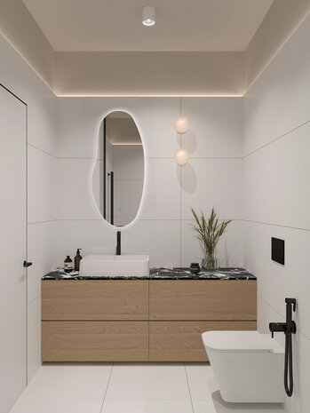 Oppio AURA – ORGANISCH 45×100 ( Randloos ) Toilet / Badkamerspiegel met verlichting Oppio AURA – ORGANISCH 45×100 ( Randloos ) Toilet / Badkamerspiegel met verlichting