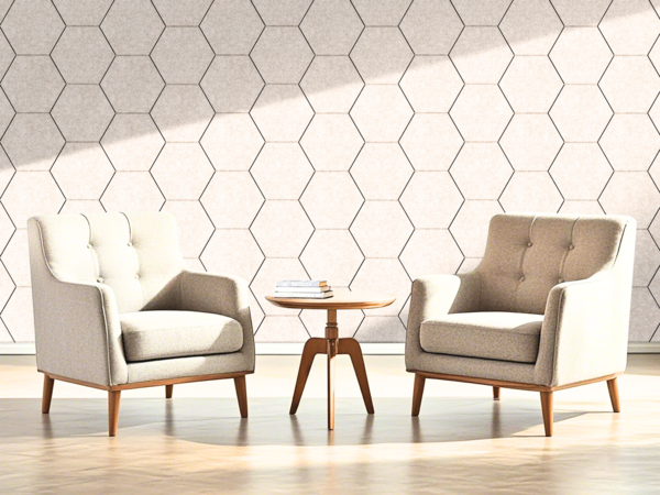 Oppio OPPIO Viltpaneel Beige - HEXAGON - 60x280 cm - Brandvertragend & Geluiddempend Oppio OPPIO Viltpaneel Beige - HEXAGON - 60x280 cm - Brandvertragend & Geluiddempend