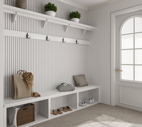 Oppio €45 PER PANEEL - 260x60 cm Wit Akoestische wand panelen lattenwand met Witte Vilt Oppio €45 PER PANEEL - 260x60 cm Wit Akoestische wand panelen lattenwand met Witte Vilt