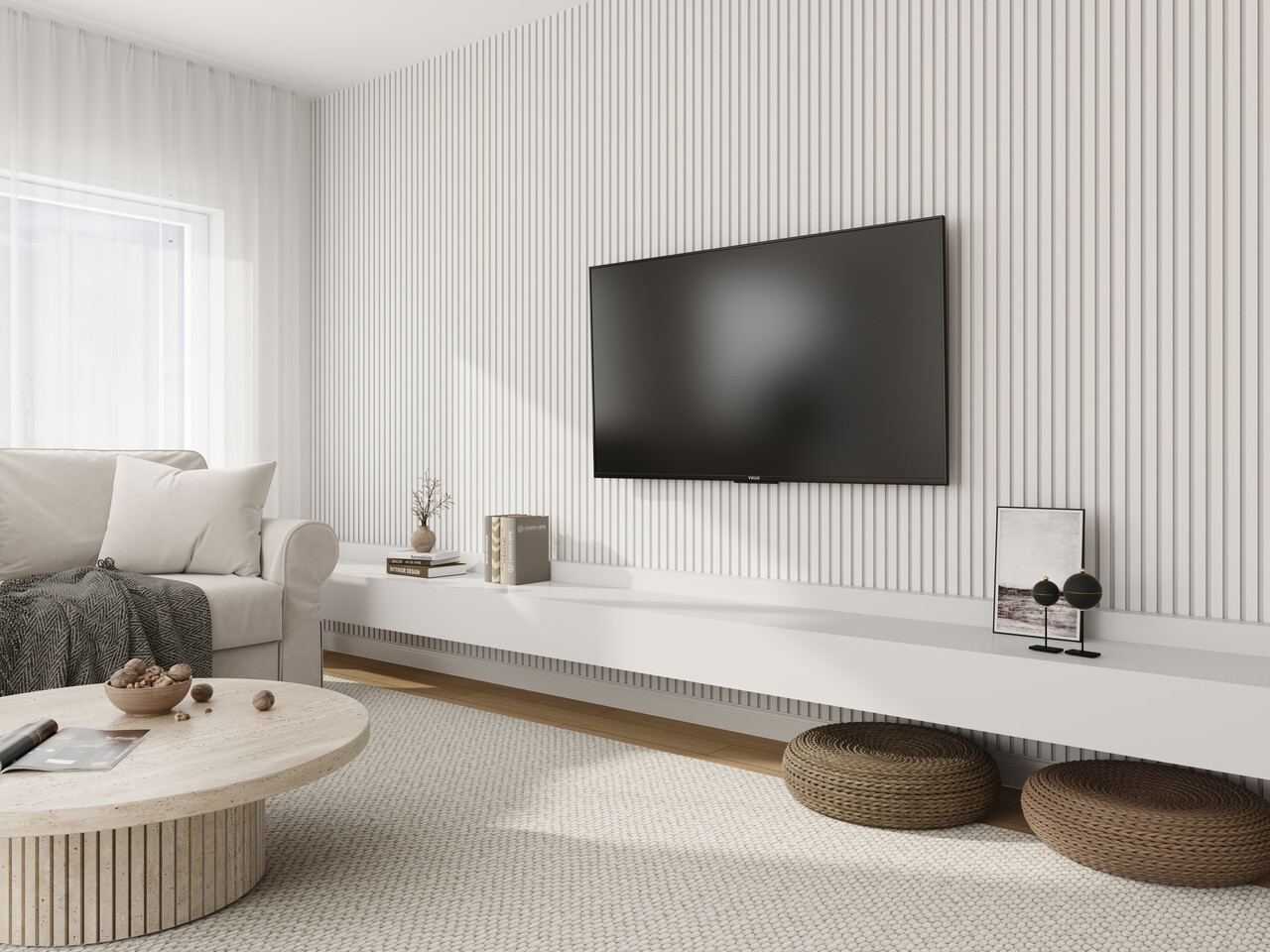 Oppio €25 PER PANEEL - 260x60 cm Wit Akoestische wand panelen lattenwand met Witte Vilt