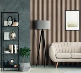 Lattenwand Silentless Vergrijsd Walnoot 260 x 52,6 cm - akoestische wand panelen met Vilt