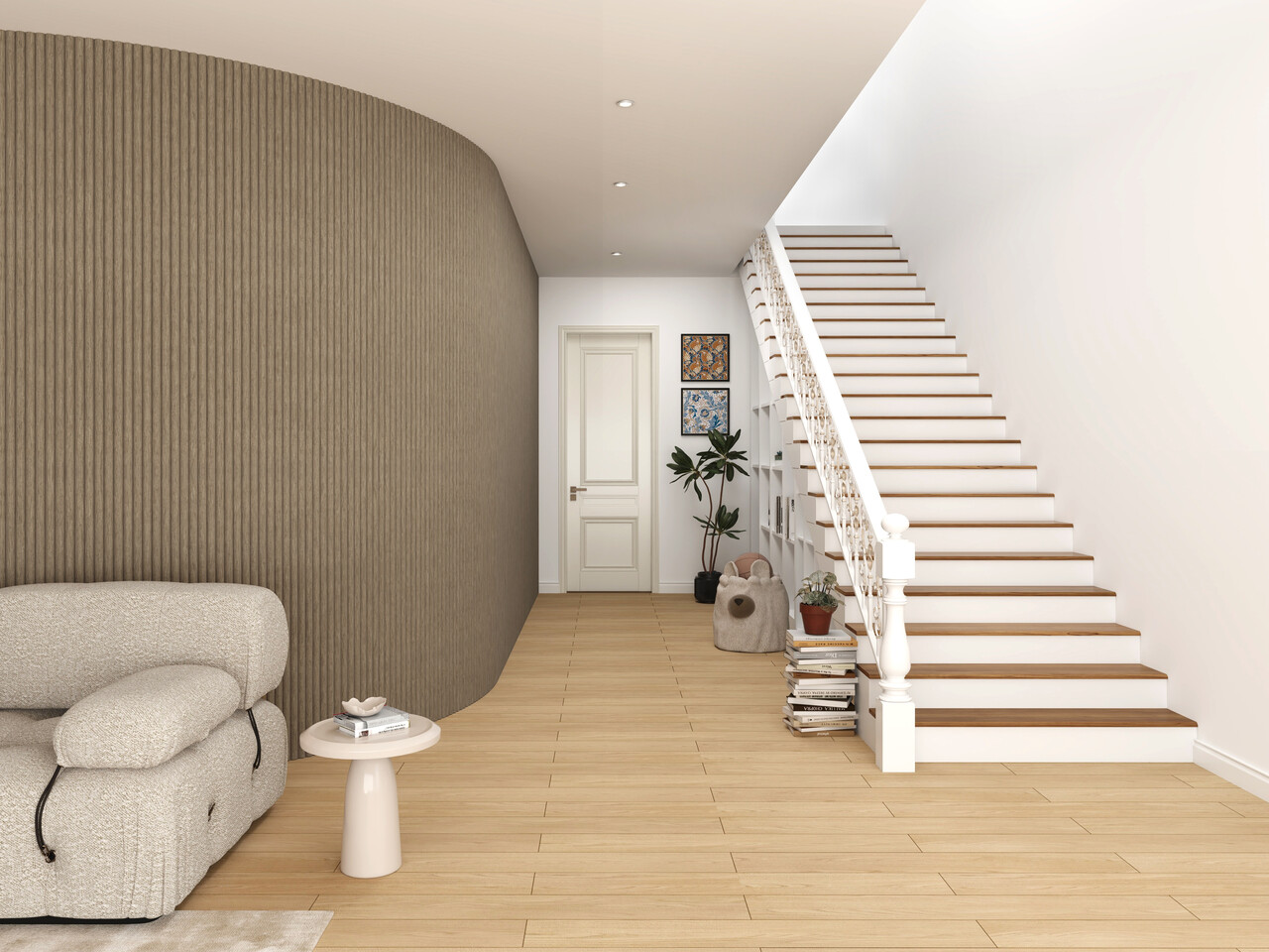 Oppio RONDE LATTEN - WALNOOT Eiken akoestische wand panelen lattenwand met Vilt