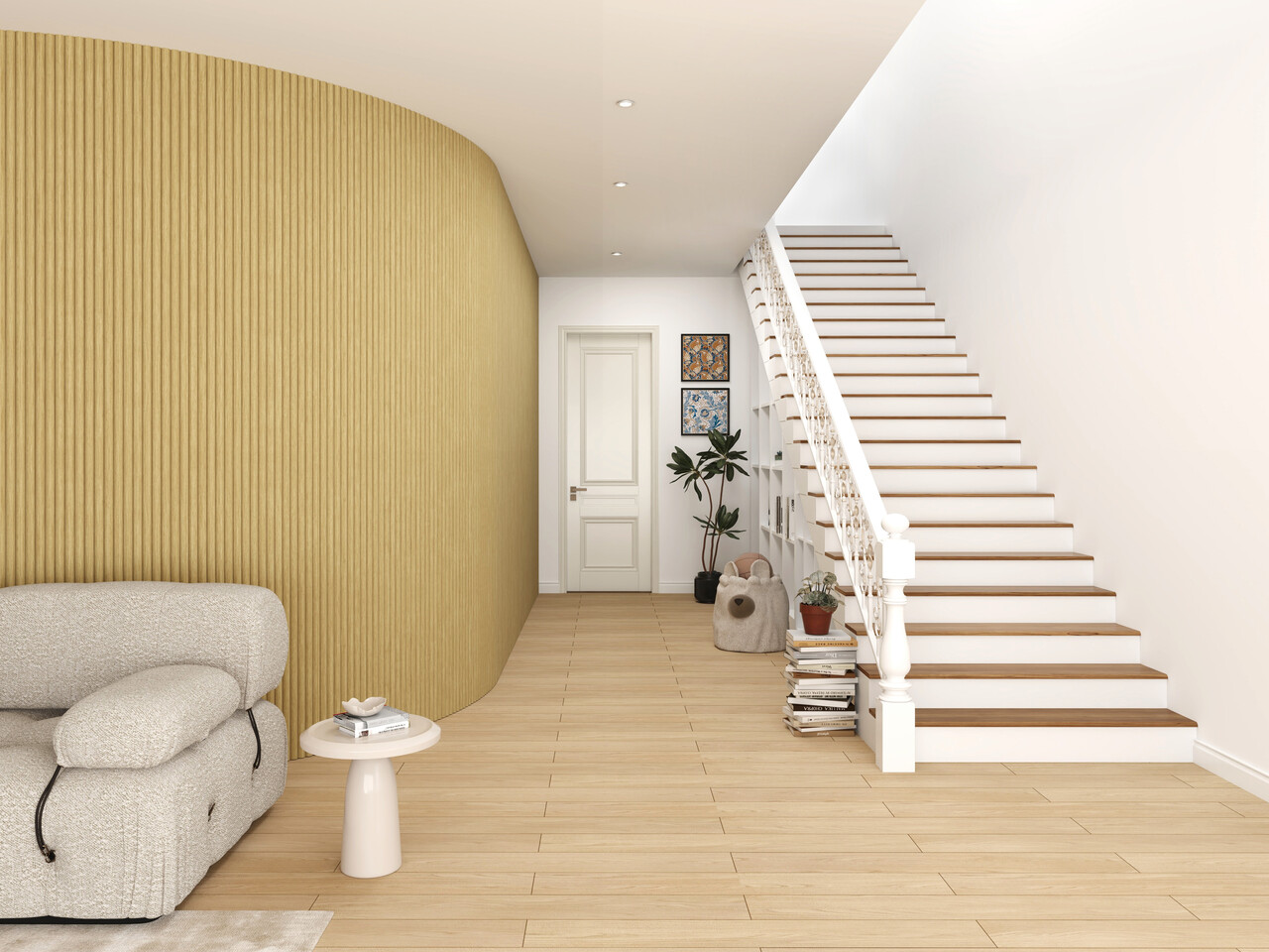 Oppio RONDE LATTEN - LICHT Eiken akoestische wand panelen lattenwand met Vilt