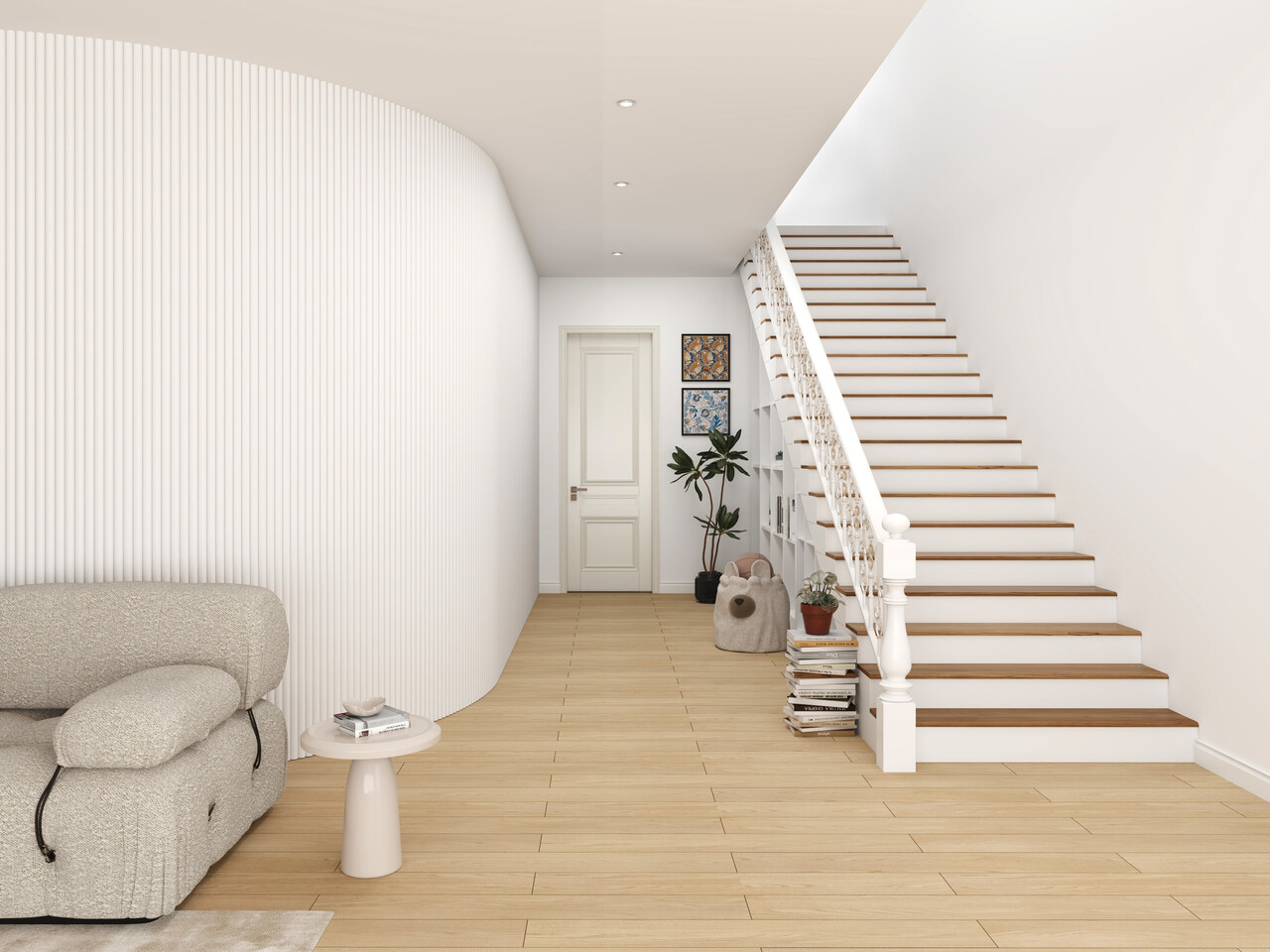 Oppio RONDE LATTEN - WIT Eiken akoestische wand panelen lattenwand met Vilt