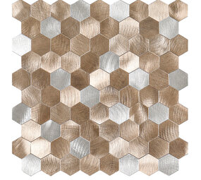 Oppio Geborsteld Zilver - Bronce MIX HEXAGON - Zelfklevend Mozaiek 291x286x4mm Oppio Geborsteld Zilver - Bronce MIX HEXAGON - Zelfklevend Mozaiek 291x286x4mm