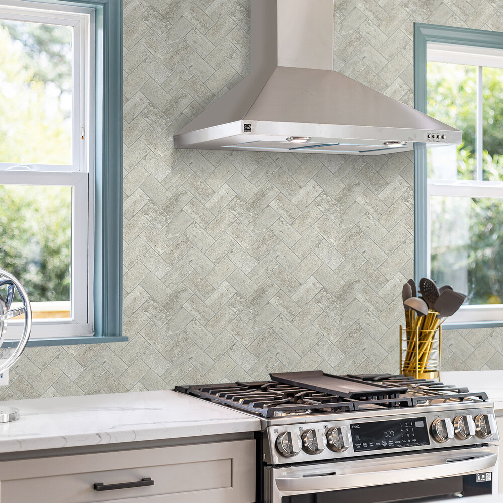 Oppio XL Visgraat Stone Taupe - Zelfklevend Mozaïek